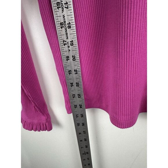 J Crew Factory Sweater Womens M Hot Pink Ruffle Neck Long Sleeve - Picture 6 of 7